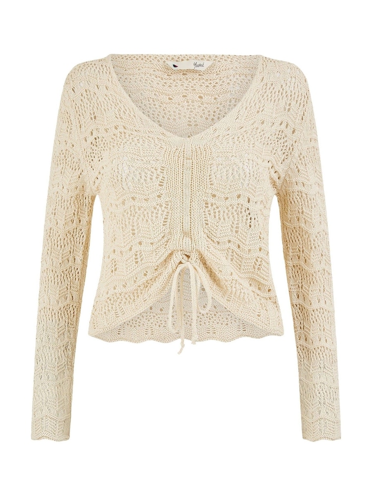 Yumi Natural Crochet 100% Cotton Top With Front Ruching - Image 5 of 5