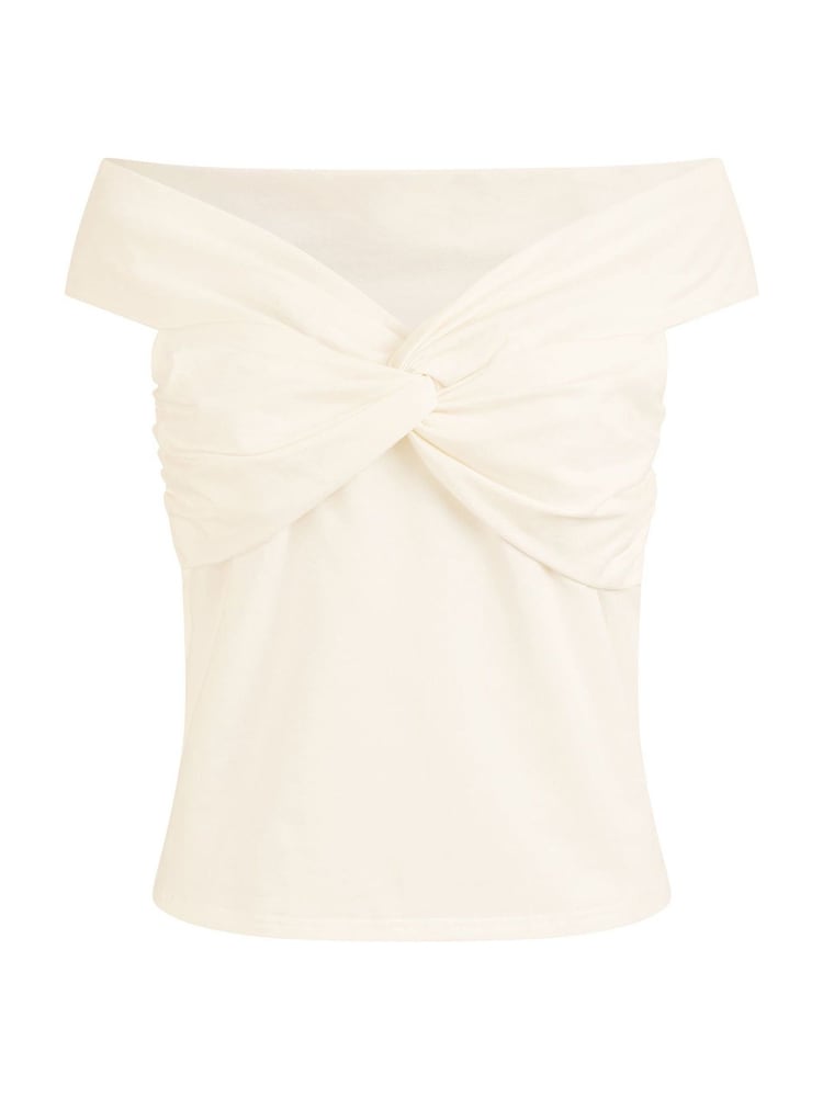 Yumi Jersey Bardot 100% Cotton Top With Knot Detail - Imagen 4 de 4 Yumi Jersey Bardot 100% Cotton Top With Knot Detail - Imagen 4 de 4