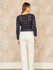 Yumi Blue Crochet 100% Cotton Top With Front Ruching - Image 2 of 4