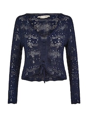 Yumi Blue Crochet 100% Cotton Top With Front Ruching - Image 4 of 4