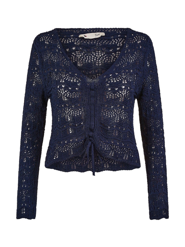 Yumi Blue Crochet 100% Cotton Top With Front Ruching - Image 4 of 4