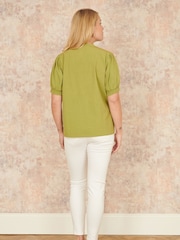 Yumi Green Pleated Short Sleeve 100% Cotton Shirt - Image 4 of 5