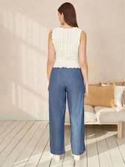 Yumi Cream V-Neck Button Down Crochet Knitted Top - Image 4 of 5