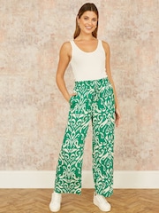 Yumi Green Relaxed Fit Ikat Print Trousers - Image 1 of 4