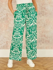 Yumi Green Relaxed Fit Ikat Print Trousers - Image 2 of 4