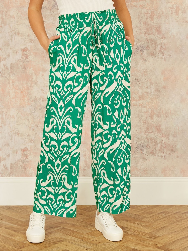 Yumi Green Relaxed Fit Ikat Print Trousers - Image 2 of 4