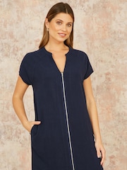 Yumi Blue Viscose Zip Tunic Dress - Image 1 of 4