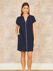 Yumi Blue Viscose Zip Tunic Dress - Image 2 of 4