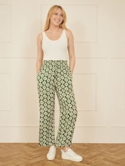 Yumi Green Relaxed Fit Geo Print Trousers - Image 1 of 4