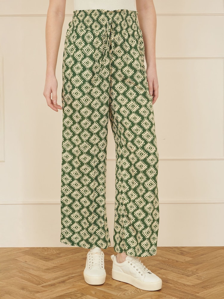 Yumi Green Relaxed Fit Geo Print Trousers - Image 2 of 4