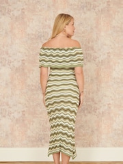 Verde - Rochie midi Bardot din tricot croșetat cu dungi Yumi - Image 4 of 5
