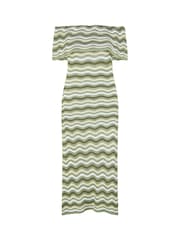 Verde - Rochie midi Bardot din tricot croșetat cu dungi Yumi - Image 5 of 5