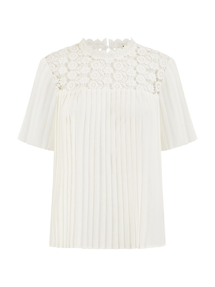 Yumi White Lace Panel Pleated Short Sleeve Top - Image 5 of 5