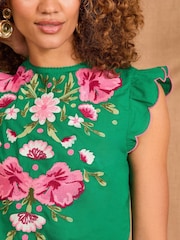 Love & Roses Green Crew Neck Short Sleeve Embroidered Top - Image 2 of 4