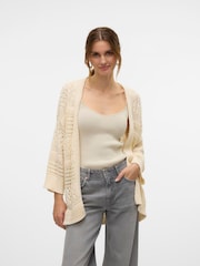 VERO MODA Cream Longline Open Knit Cardigan - Image 1 of 4