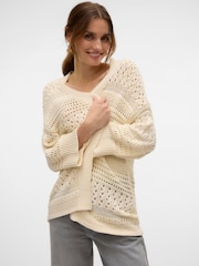 VERO MODA Cream Longline Open Knit Cardigan - Image 2 of 4
