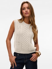 VERO MODA Cream Sleeveless Cable Knit Vest - Image 1 of 6