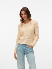 VERO MODA Cream Lightweight Long Sleeve Crochet Knit Cardigan - Image 2 of 6