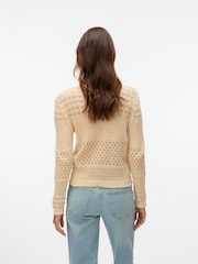 VERO MODA Cream Lightweight Long Sleeve Crochet Knit Cardigan - Image 3 of 6