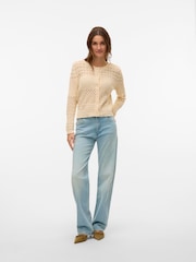 VERO MODA Cream Lightweight Long Sleeve Crochet Knit Cardigan - Image 4 of 6
