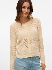 VERO MODA Cream Lightweight Long Sleeve Crochet Knit Cardigan - Image 5 of 6