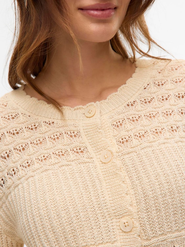 VERO MODA Cream Lightweight Long Sleeve Crochet Knit Cardigan - Image 6 of 6