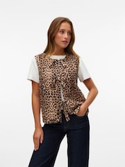 VERO MODA Brown Quilted Tie Front Leopard Print Gilet - Image 2 of 6