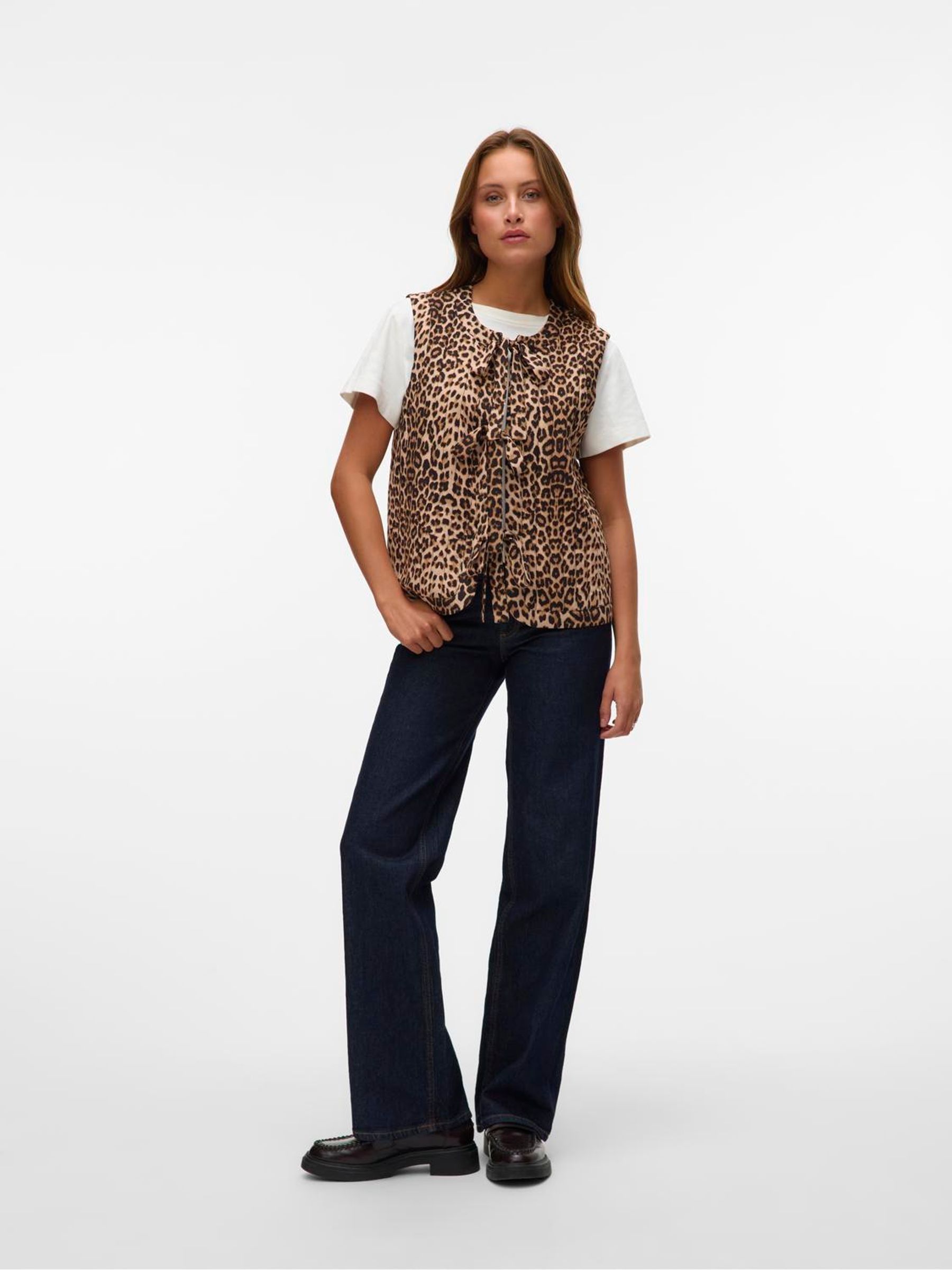 Women's Leopard Print Gilet Waistcoat With Bows - Sleeveless, Cotton, Drawstring Closure - Summer/Spring