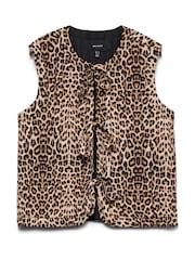 VERO MODA Brown Quilted Tie Front Leopard Print Gilet - Image 6 of 6