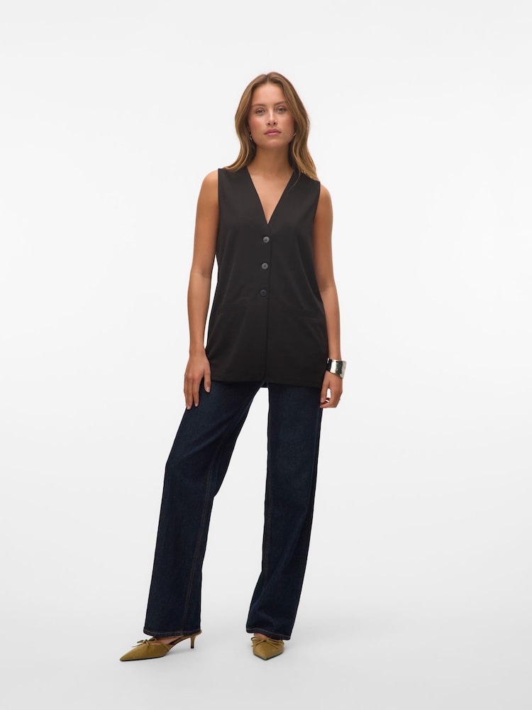 VERO MODA Black Long Line Waistcoat - Image 1 of 4