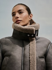 Charcoal Grey Borg Lined Funnel Neck Aviator Jacket - Image 3 of 10
