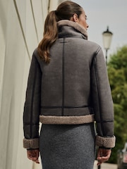 Charcoal Grey Borg Lined Funnel Neck Aviator Jacket - Image 4 of 10