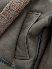 Charcoal Grey Borg Lined Funnel Neck Aviator Jacket - Image 8 of 10