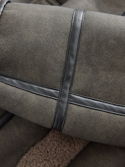 Charcoal Grey Borg Lined Funnel Neck Aviator Jacket - Image 9 of 10