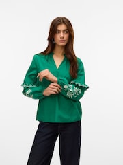 VERO MODA Green Long Sleeve Blouse with Embrodered Sleeves - Image 1 of 5