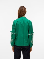 VERO MODA Green Long Sleeve Blouse with Embrodered Sleeves - Image 2 of 5