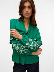 VERO MODA Green Long Sleeve Blouse with Embrodered Sleeves - Image 3 of 5