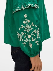 VERO MODA Green Long Sleeve Blouse with Embrodered Sleeves - Image 4 of 5