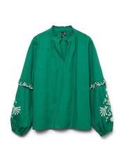 VERO MODA Green Long Sleeve Blouse with Embrodered Sleeves - Image 5 of 5