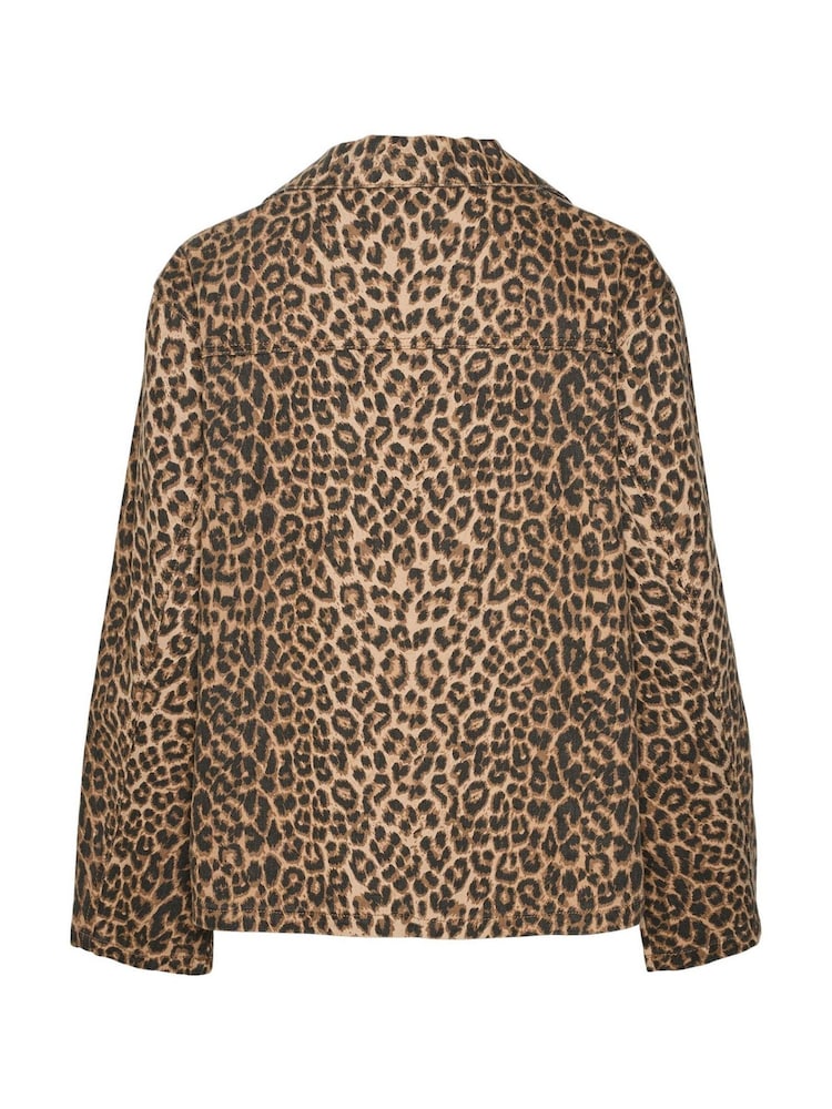 VERO MODA Brown Long Sleeve Bow Leopard Print Denim 100% Cotton Jacket - Image 6 of 6
