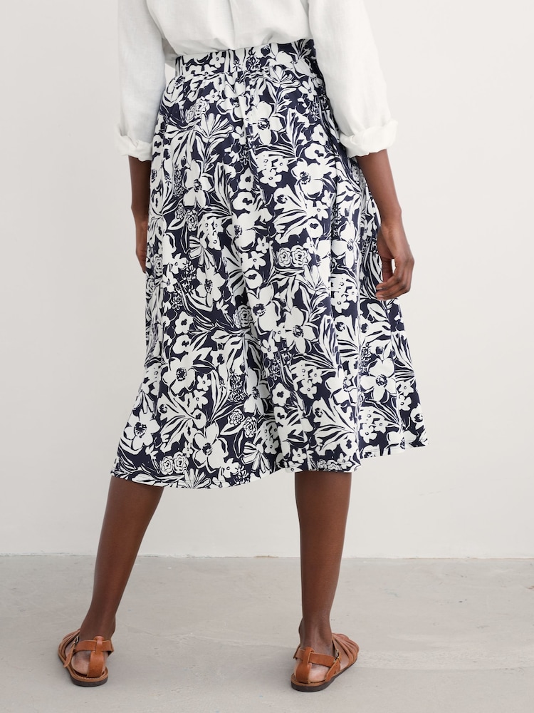 Seasalt Cornwall Blue Ready Sail Printed Jersey Midi Skirt - Image 2 of 5