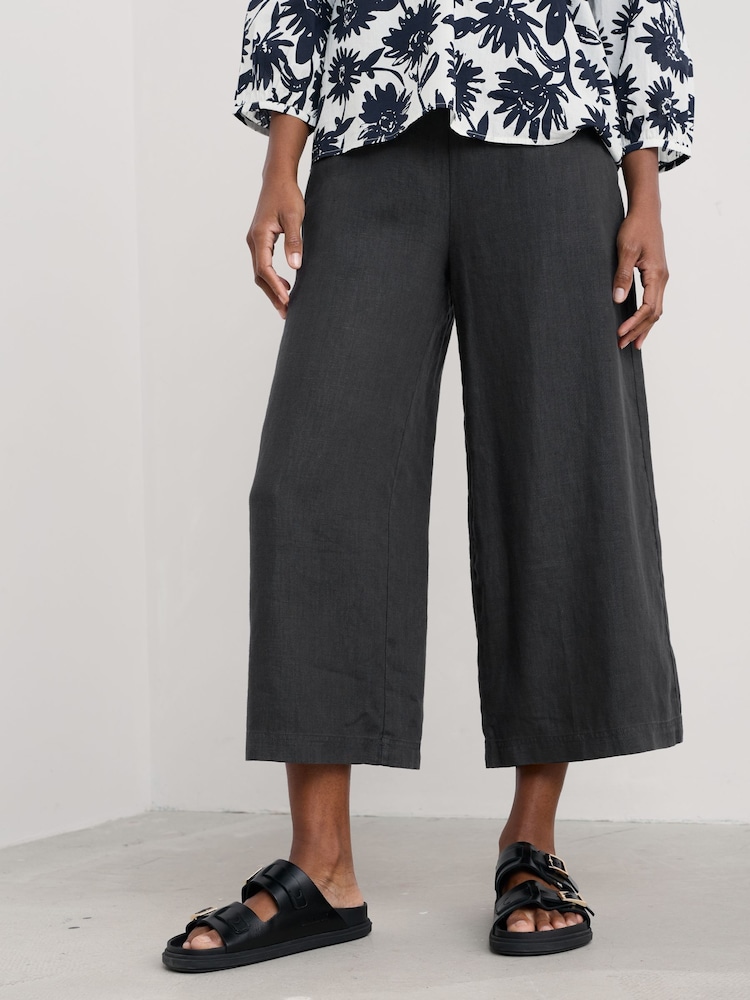Seasalt Cornwall Black Merrivale Linen Culottes Trousers - Image 1 of 5