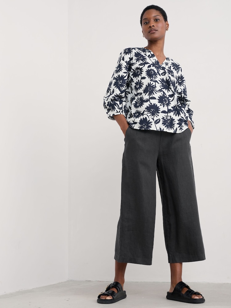 Seasalt Cornwall Black Merrivale Linen Culottes Trousers - Image 3 of 5