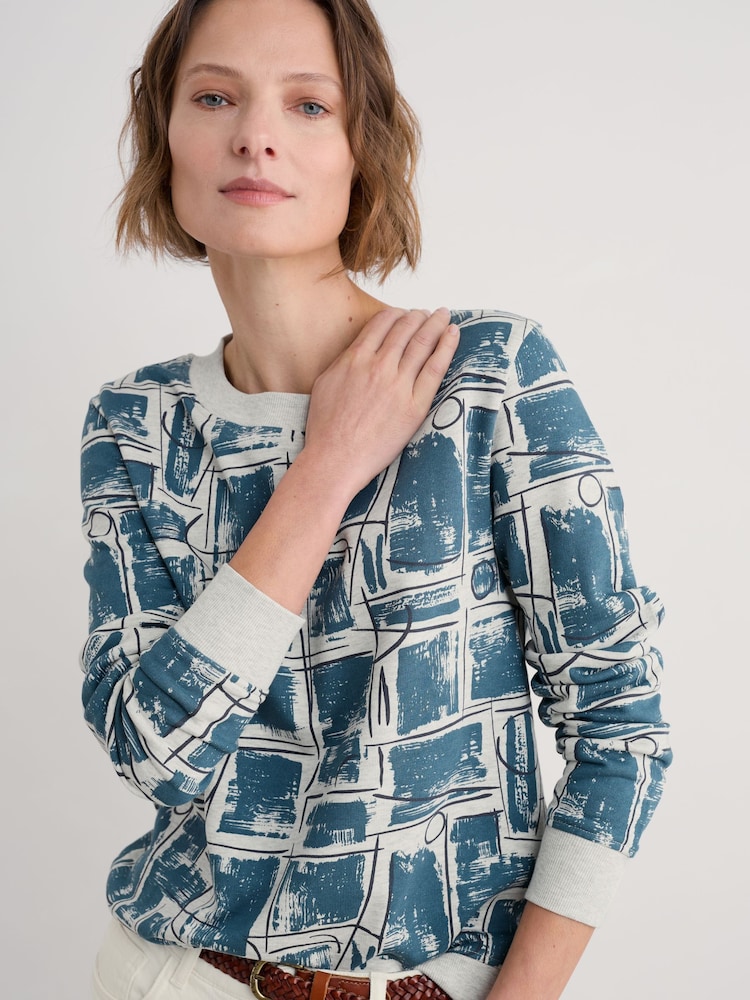 Seasalt Cornwall Blue Bright Wave Printed 100% Cotton Sweatshirt - Image 1 of 5 Seasalt Cornwall Blue Bright Wave Printed 100% Cotton Sweatshirt - Image 1 of 5