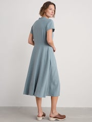 Seasalt Cornwall Blue Carved Wood Midi 100% Linen Dress - Image 2 of 5