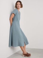 Seasalt Cornwall Blue Carved Wood Midi 100% Linen Dress - Image 3 of 5