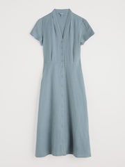 Seasalt Cornwall Blue Carved Wood Midi 100% Linen Dress - Image 4 of 5