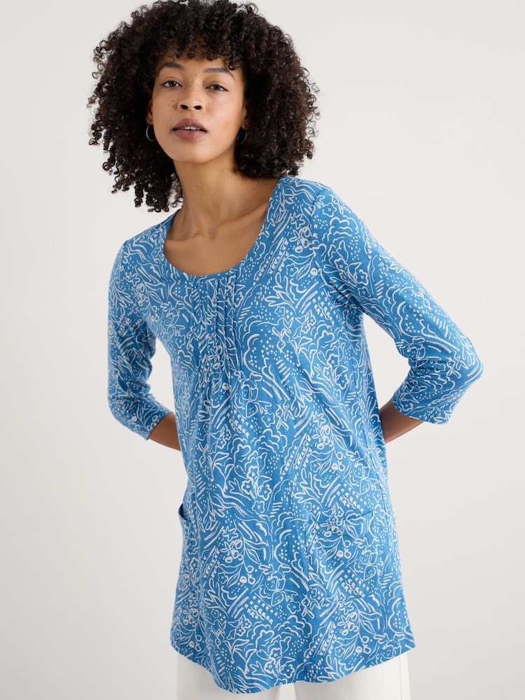 Seasalt Cornwall Busy Lizzy 3/4 Sleeve Slub Jersey 100% Cotton Tunic - Imagen 1 de 5