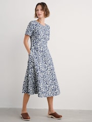 Seasalt Cornwall Blue Fox Path Printed Chambray 100% Cotton Dress - Image 1 of 5