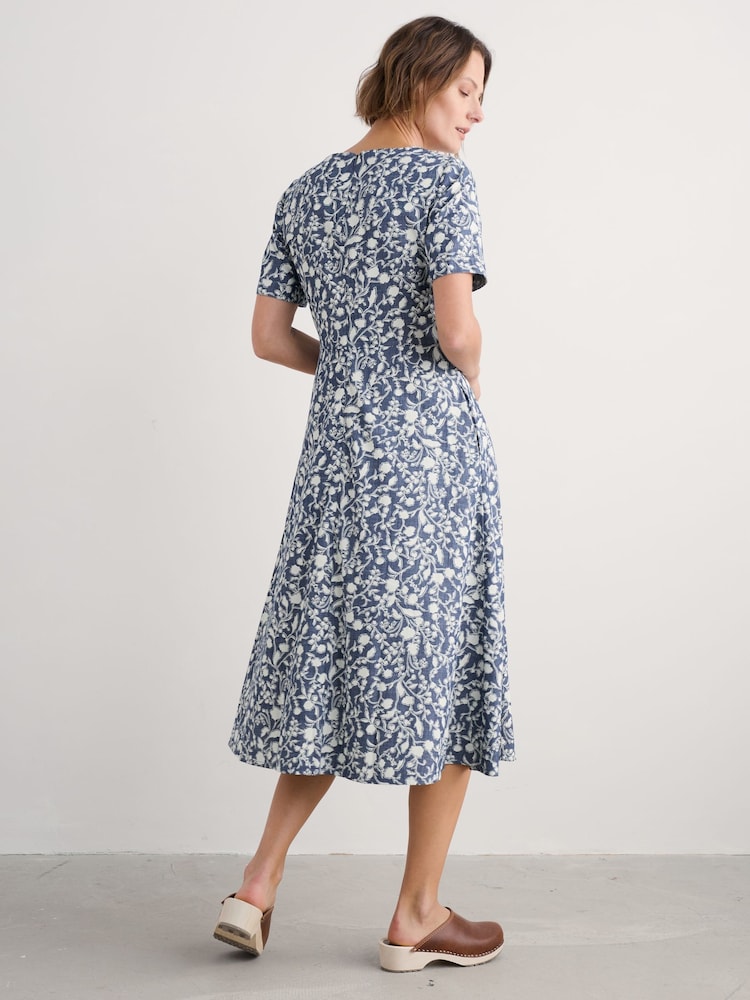 Seasalt Cornwall Blue Fox Path Printed Chambray 100% Cotton Dress - Image 2 of 5